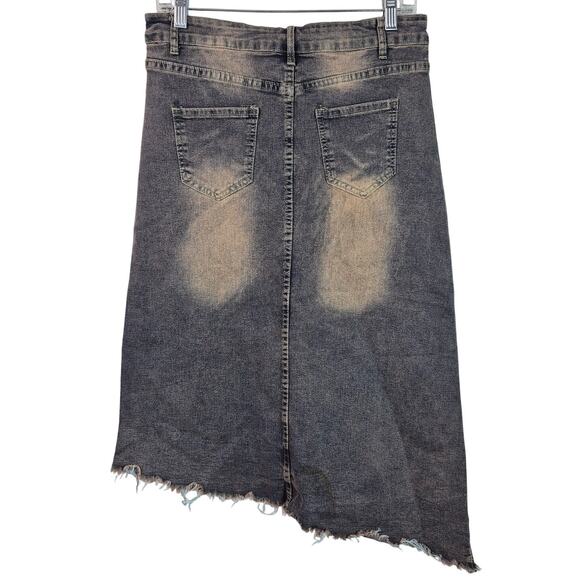 Soolinen Denim Offset Raw Hem Embellished Painted Rhinestone BOHO Skirt Medium - Picture 4 of 4